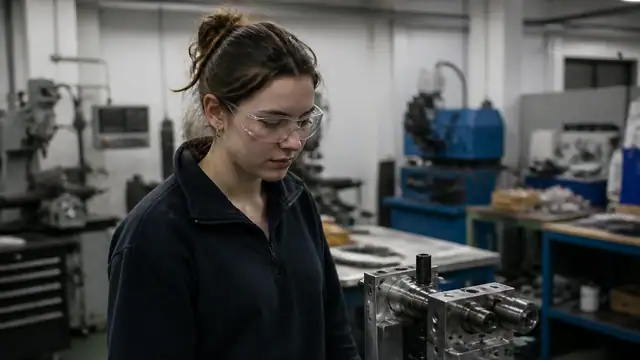 A student in a university engineering workshop.