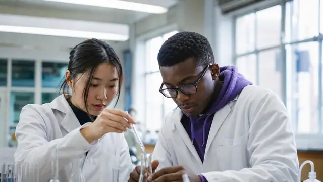 Students working at a teaching-laboratory bench.